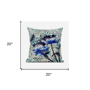 Homeroots 20" X 20" Blue And Green Butterfly Broadcloth Floral Zippered Pillow   481032