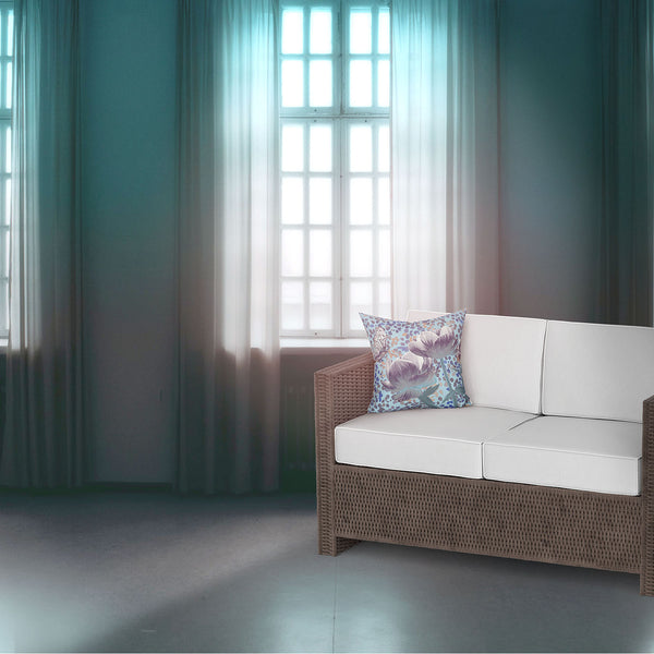 Homeroots 20" X 20" Blue And White Butterfly Broadcloth Floral Zippered Pillow   481035