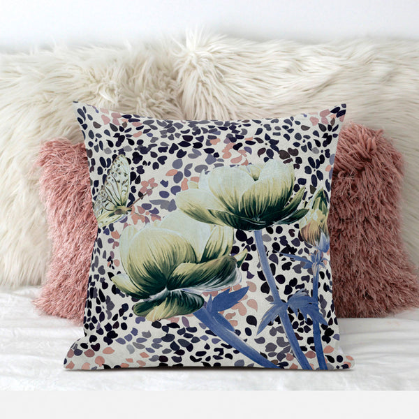 Homeroots 20" X 20" Blue And Black Butterfly Broadcloth Floral Zippered Pillow   481038