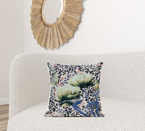 Homeroots 20" X 20" Blue And Black Butterfly Broadcloth Floral Zippered Pillow   481038