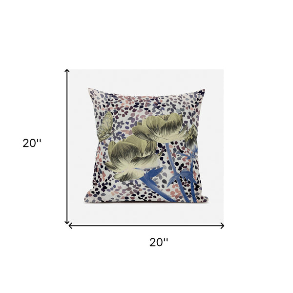 Homeroots 20" X 20" Blue And Yellow Butterfly Broadcloth Floral Zippered Pillow   481041