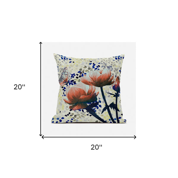 Homeroots 5" Green And Yellow Butterfly Floral Broadcloth Throw Pillow   481044