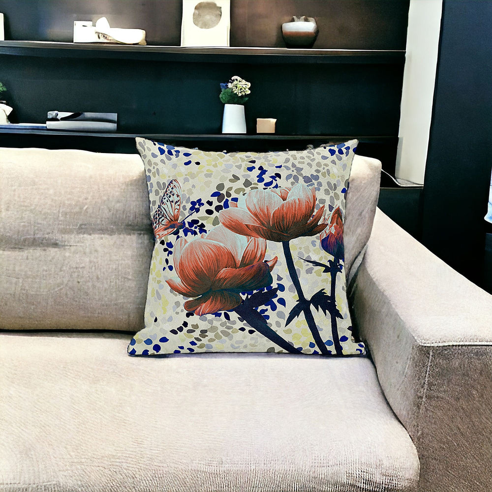 Homeroots 5" Green And Yellow Butterfly Floral Broadcloth Throw Pillow   481044