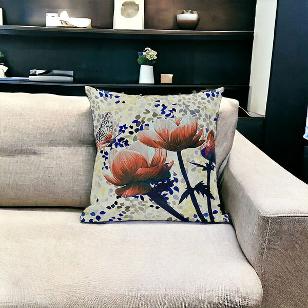 Homeroots 5" Green And Yellow Butterfly Floral Broadcloth Throw Pillow   481044