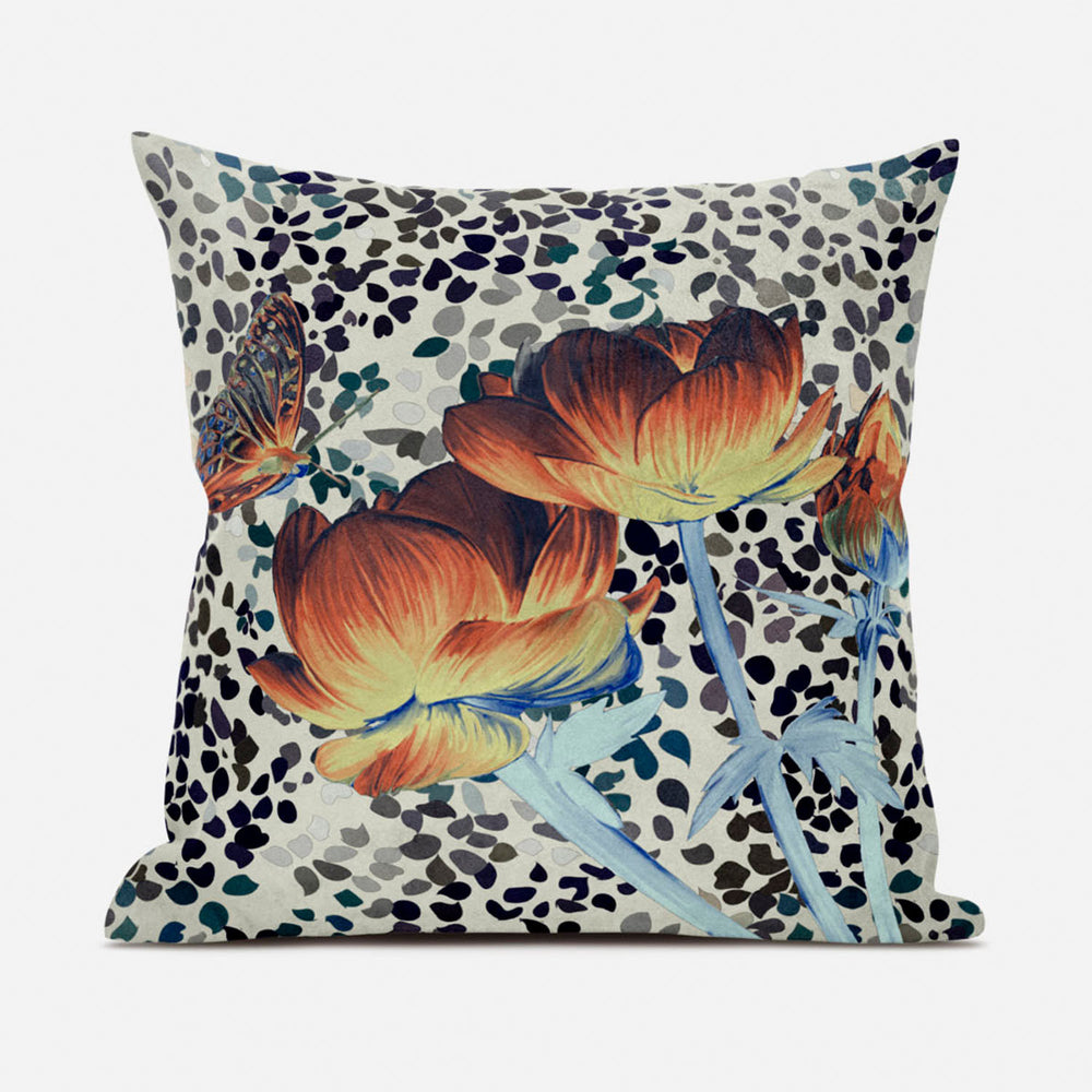 Homeroots 20" X 20" Orange Yellow Butterfly Broadcloth Floral Zippered Pillow   481047