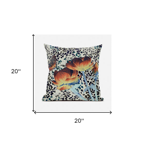 Homeroots 20" X 20" Orange Yellow Butterfly Broadcloth Floral Zippered Pillow   481047