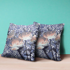 Homeroots 20" X 20" Blue And Gray Butterfly Broadcloth Floral Zippered Pillow   481050