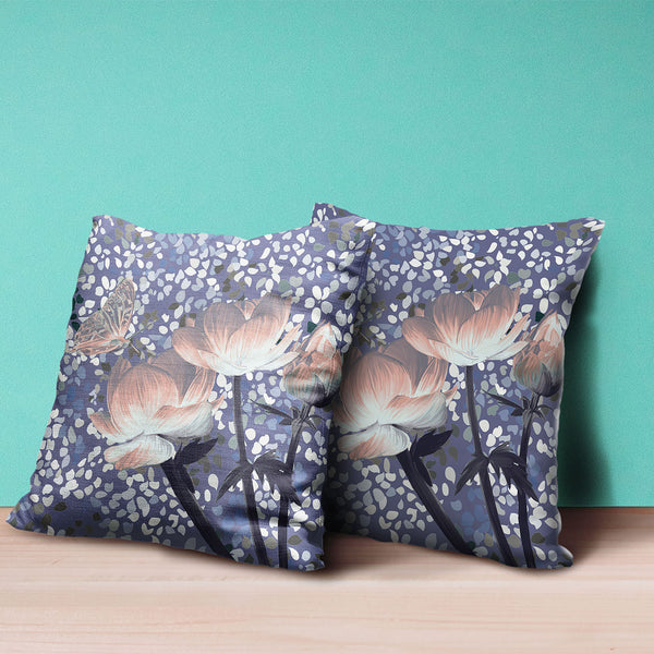 Homeroots 20" X 20" Blue And Gray Butterfly Broadcloth Floral Zippered Pillow   481050