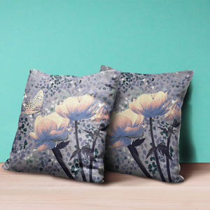 Homeroots 20" X 20" Gray And Yellow Butterfly Broadcloth Floral Zippered Pillow   481053