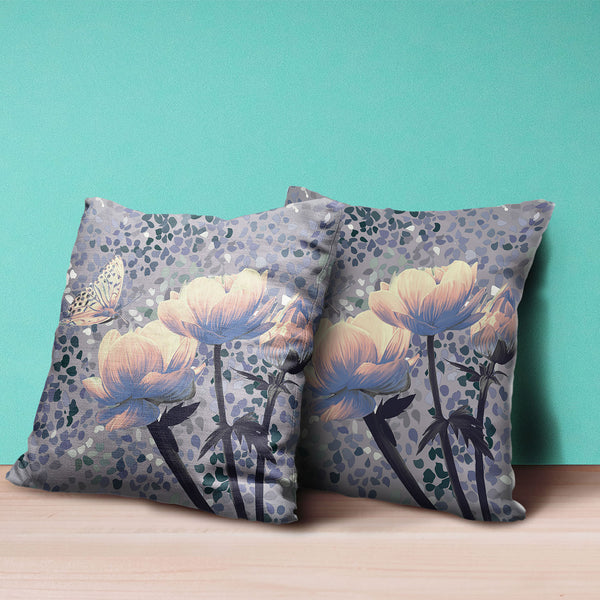 Homeroots 20" X 20" Gray And Yellow Butterfly Broadcloth Floral Zippered Pillow   481053