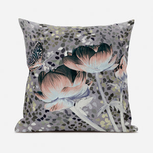 Homeroots 20" X 20" Pink And Green Butterfly Broadcloth Floral Zippered Pillow   481059