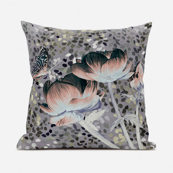 Homeroots 20" X 20" Pink And Green Butterfly Broadcloth Floral Zippered Pillow   481059