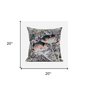 Homeroots 20" X 20" Pink And Green Butterfly Broadcloth Floral Zippered Pillow   481059