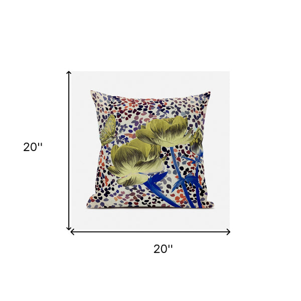 Homeroots 20" X 20" Blue And Green Butterfly Broadcloth Floral Zippered Pillow   481062