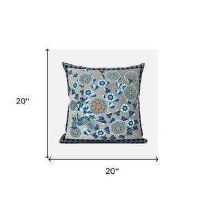 Homeroots 20" X 20" Gray And Black Peacock Broadcloth Floral Zippered Pillow   481077