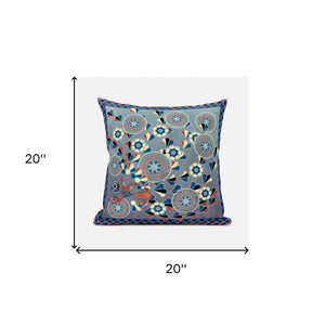 Homeroots 20" X 20" Blue And Gray Peacock Broadcloth Floral Zippered Pillow   481086