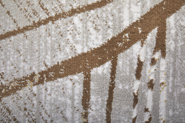 Feizy Rugs Waldor Modern Abstract Floral High-low Pile Rug In Gold, Ivory, And Gray For Elegant Home Decor Taupe,Brown,Silver Polypropylene,Polyester 73539nbfivybgee10
