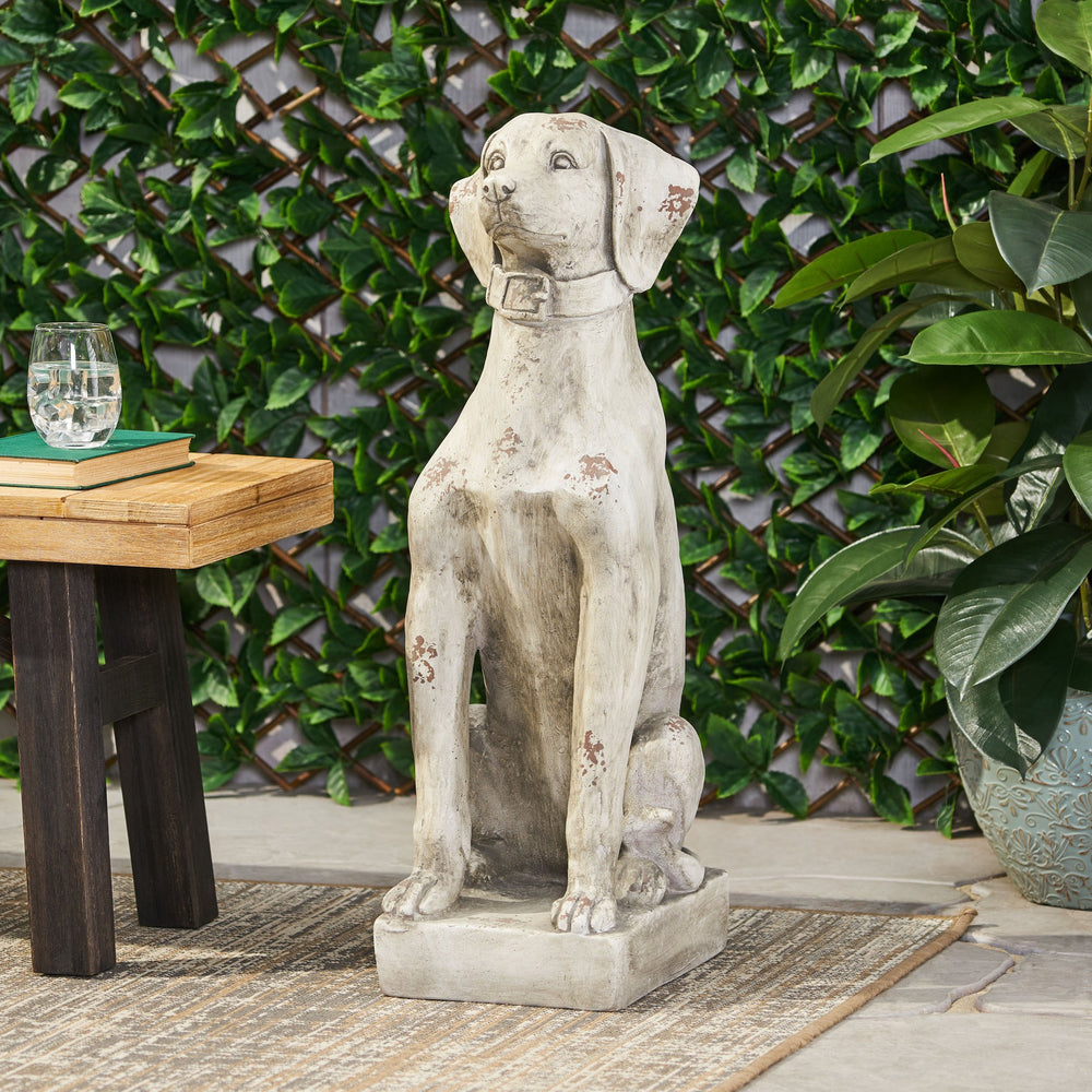 English Elm Christopher Knight Home® - MGO Dog Decor Antique White Outdoor Dog Statue 31.5" Tall Cast Stone Vintage Wash, Durable 70881.00