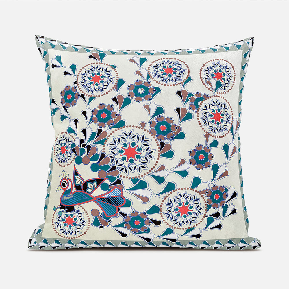 Homeroots 20" X 20" Black And Off White Peacock Broadcloth Floral Zippered Pillow   481110