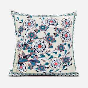 Homeroots 20" X 20" Black And Off White Peacock Broadcloth Floral Zippered Pillow   481110