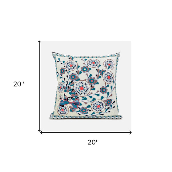 Homeroots 20" X 20" Black And Off White Peacock Broadcloth Floral Zippered Pillow   481110