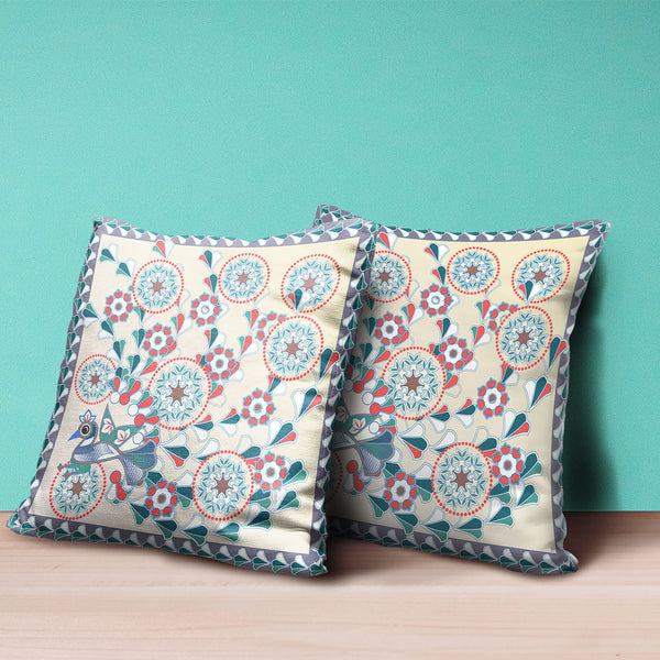 Homeroots 20" X 20" Green And Red Peacock Broadcloth Floral Zippered Pillow   481113