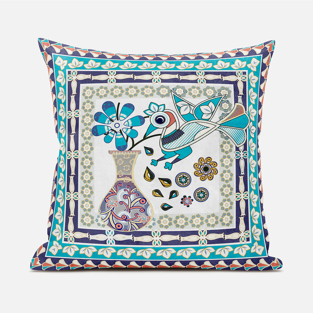 Homeroots 20" X 20" Pink And Purple Peacock Broadcloth Floral Zippered Pillow   481116