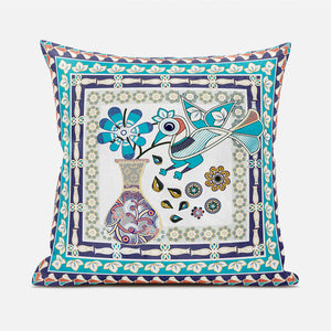 Homeroots 20" X 20" Pink And Purple Peacock Broadcloth Floral Zippered Pillow   481116