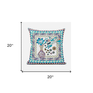 Homeroots 20" X 20" Pink And Purple Peacock Broadcloth Floral Zippered Pillow   481116