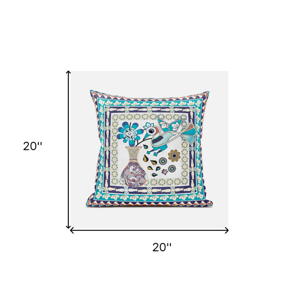 Homeroots 20" X 20" Pink And Purple Peacock Broadcloth Floral Zippered Pillow   481116