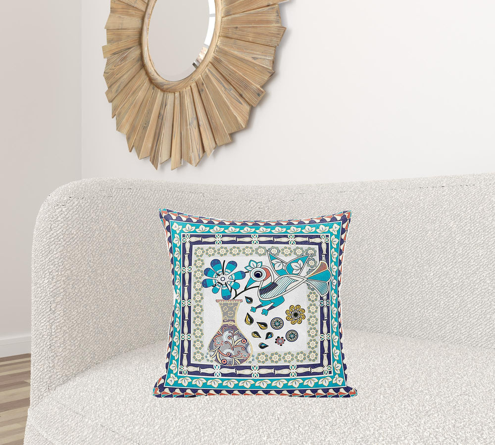 Homeroots 20" X 20" Pink And Purple Peacock Broadcloth Floral Zippered Pillow   481116