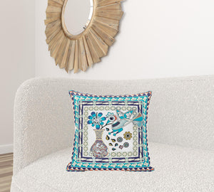 Homeroots 20" X 20" Pink And Purple Peacock Broadcloth Floral Zippered Pillow   481116