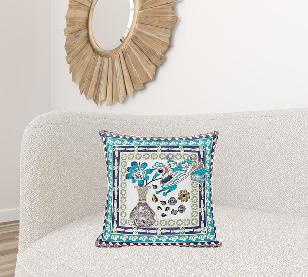 Homeroots 20" X 20" Pink And Purple Peacock Broadcloth Floral Zippered Pillow   481116