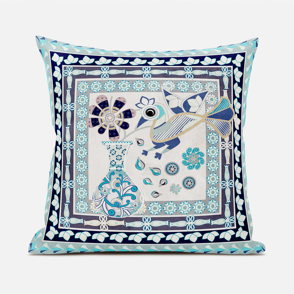 Homeroots 20" X 20" Beige And Black Peacock Broadcloth Floral Zippered Pillow   481122