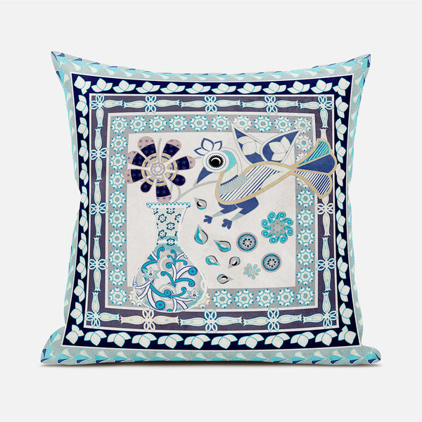 Homeroots 20" X 20" Beige And Black Peacock Broadcloth Floral Zippered Pillow   481122