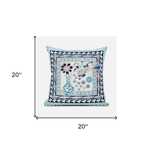 Homeroots 20" X 20" Beige And Black Peacock Broadcloth Floral Zippered Pillow   481122