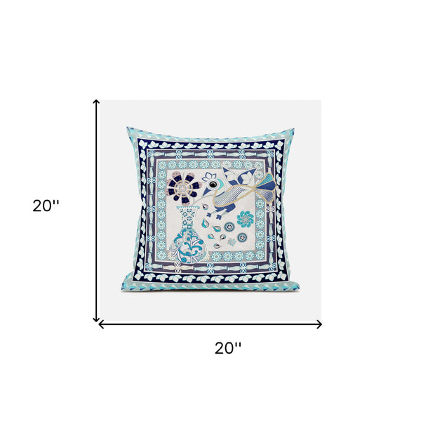 Homeroots 20" X 20" Beige And Black Peacock Broadcloth Floral Zippered Pillow   481122