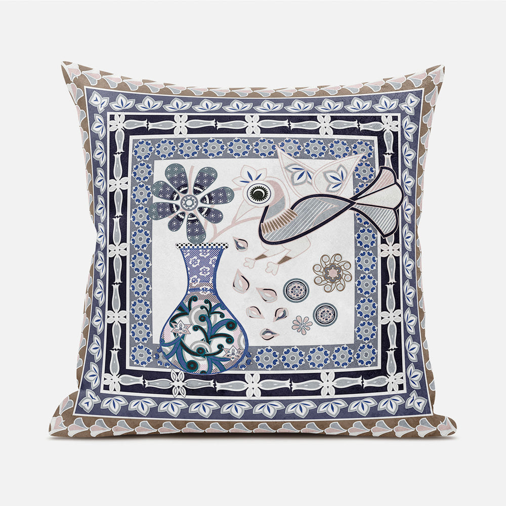 Homeroots 20" X 20" Beige And Orange Peacock Broadcloth Floral Zippered Pillow   481134