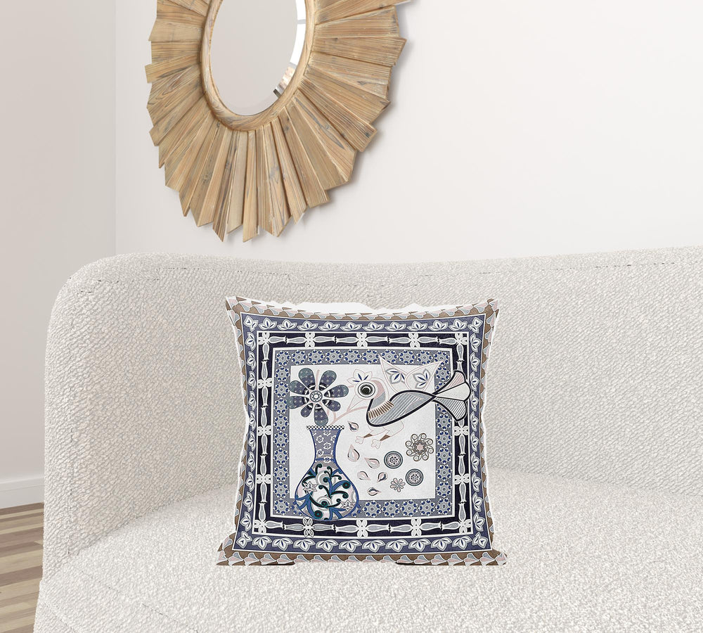 Homeroots 20" X 20" Beige And Orange Peacock Broadcloth Floral Zippered Pillow   481134