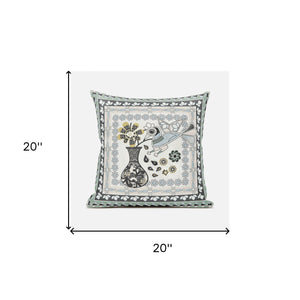 Homeroots 20" X 20" Black And Gray Peacock Broadcloth Floral Zippered Pillow   481161