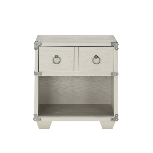 English Elm Orchest Gray Finish Nightstand with Smooth Ball-Bearing Drawer, Industrial Metal Braces, Modern Knobs B2726P263390