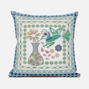 Homeroots 20" X 20" Green And Yellow Peacock Broadcloth Floral Zippered Pillow   481167