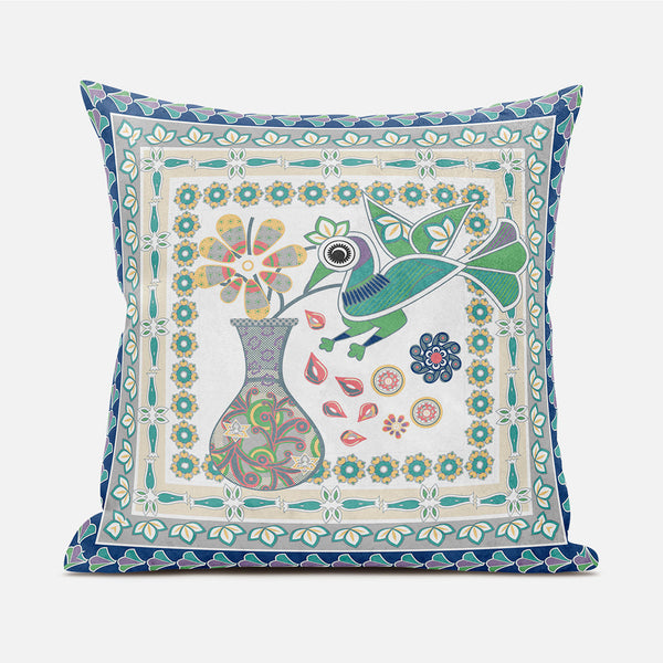 Homeroots 20" X 20" Green And Yellow Peacock Broadcloth Floral Zippered Pillow   481167