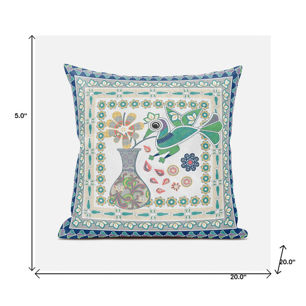 Homeroots 20" X 20" Green And Yellow Peacock Broadcloth Floral Zippered Pillow   481167