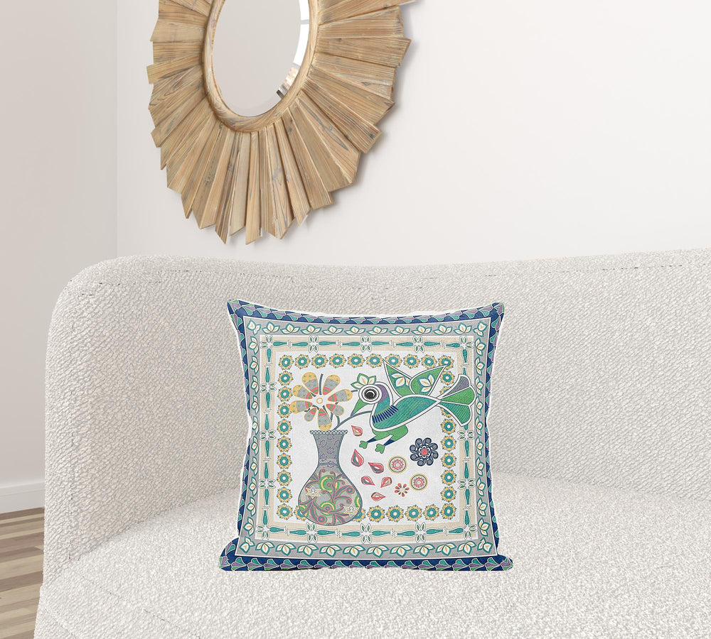 Homeroots 20" X 20" Green And Yellow Peacock Broadcloth Floral Zippered Pillow   481167