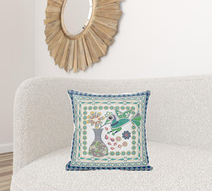 Homeroots 20" X 20" Green And Yellow Peacock Broadcloth Floral Zippered Pillow   481167