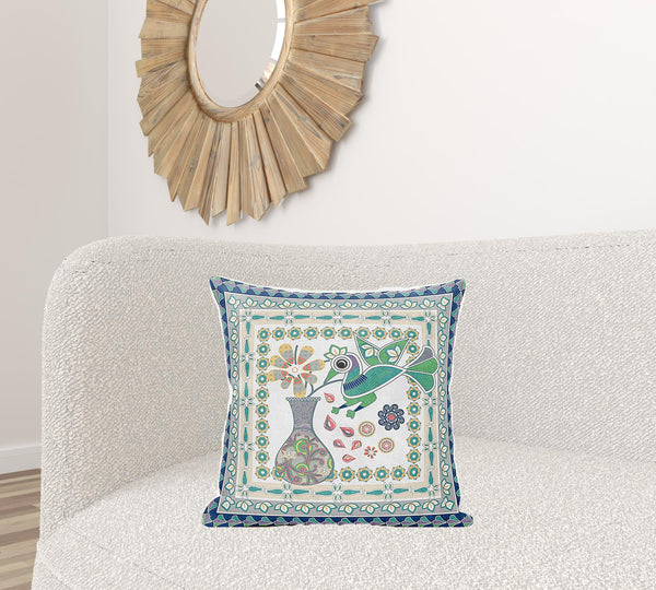 Homeroots 20" X 20" Green And Yellow Peacock Broadcloth Floral Zippered Pillow   481167