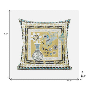 Homeroots 20" X 20" Beige And White Peacock Broadcloth Floral Zippered Pillow   481170