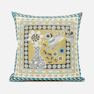 Homeroots 20" X 20" Beige And White Peacock Broadcloth Floral Zippered Pillow   481173