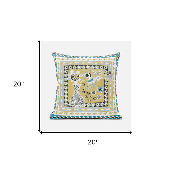 Homeroots 20" X 20" Beige And White Peacock Broadcloth Floral Zippered Pillow   481173